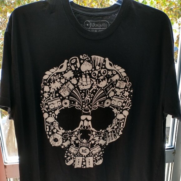 Rare Ubiquity Records Skull T-Shirt Men's Black Size Large - Picture 1 of 5